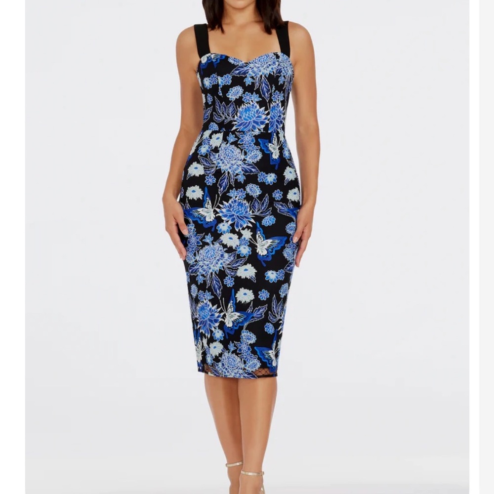 Dress the population Nicole dress size medium black and blue